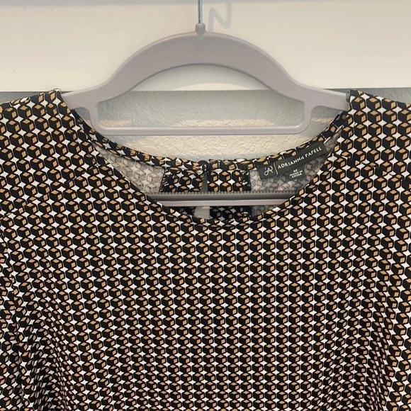 Adrianna Papell Long Sleeved Black & Brown Print Blouse Top Size M - Picture 2 of 9